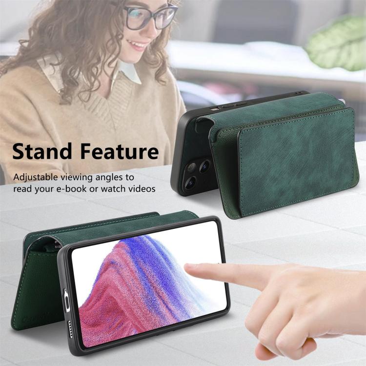 Funda Neo MagSafe RFID antirrobo con cremallera para Samsung Galaxy S24 FE 5G, de cuero estilo retro (verde)