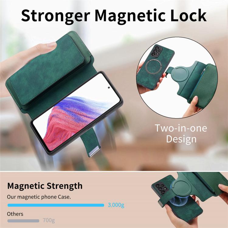 Funda Neo MagSafe RFID antirrobo con cremallera para Samsung Galaxy S24 FE 5G, de cuero estilo retro (verde)