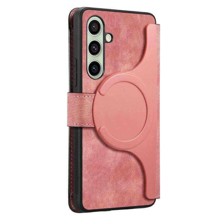 Funda Neo MagSafe RFID antirrobo con cremallera para Samsung Galaxy S24 FE 5G, estilo retro, de cuero (rosa)