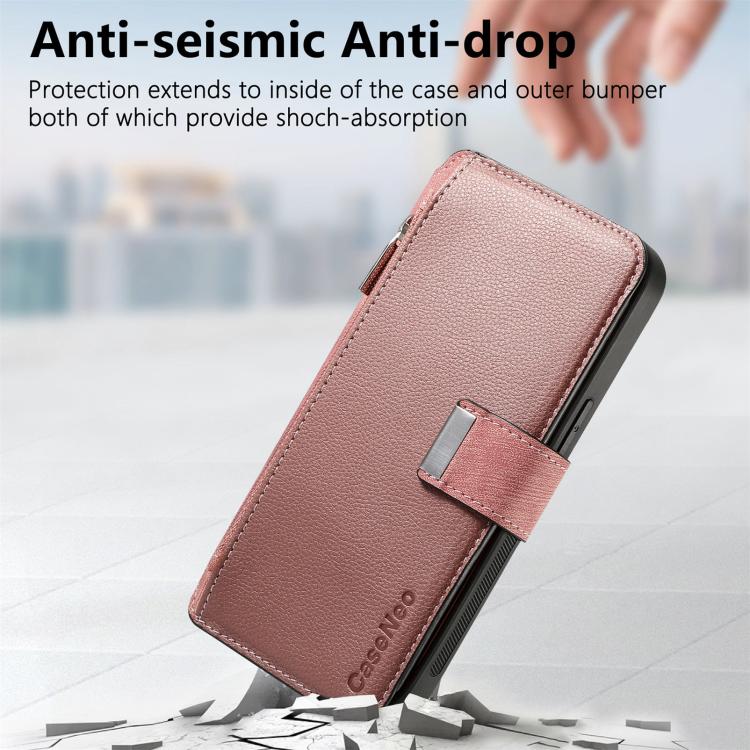 Funda Neo MagSafe RFID antirrobo con cremallera para Samsung Galaxy S24 FE 5G, estilo retro, de cuero (rosa)