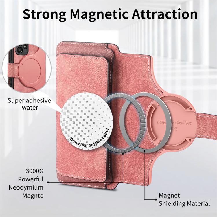 Funda Neo MagSafe RFID antirrobo con cremallera para Samsung Galaxy S24 FE 5G, estilo retro, de cuero (rosa)