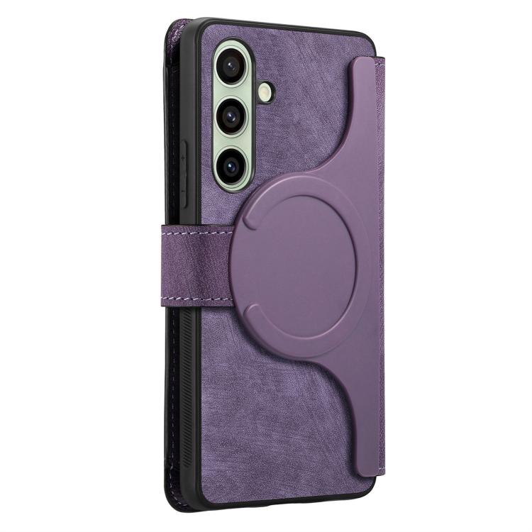 Funda Neo MagSafe RFID antirrobo con cremallera para Samsung Galaxy S24 FE 5G, estilo retro, de cuero (morado)