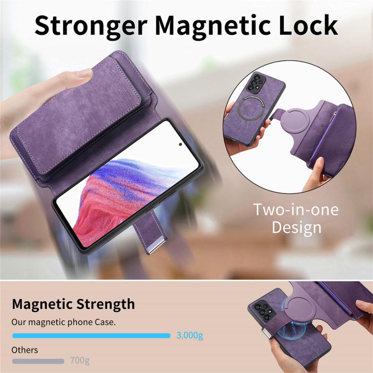 Funda Neo MagSafe RFID antirrobo con cremallera para Samsung Galaxy S24 FE 5G, estilo retro, de cuero (morado)