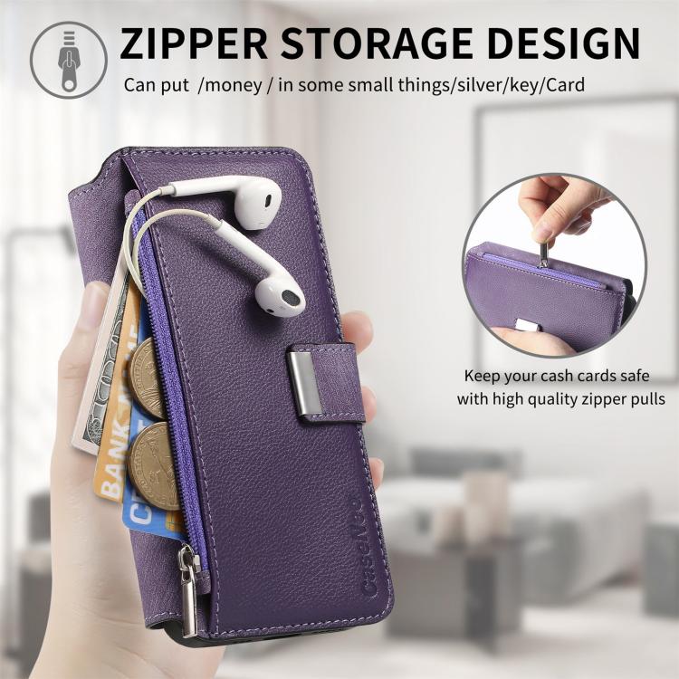 Funda Neo MagSafe RFID antirrobo con cremallera para Samsung Galaxy S24 FE 5G, estilo retro, de cuero (morado)