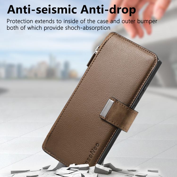 Funda Neo MagSafe RFID antirrobo con cremallera para Samsung Galaxy S24 Ultra 5G, estilo billetera de cuero retro (marrón)
