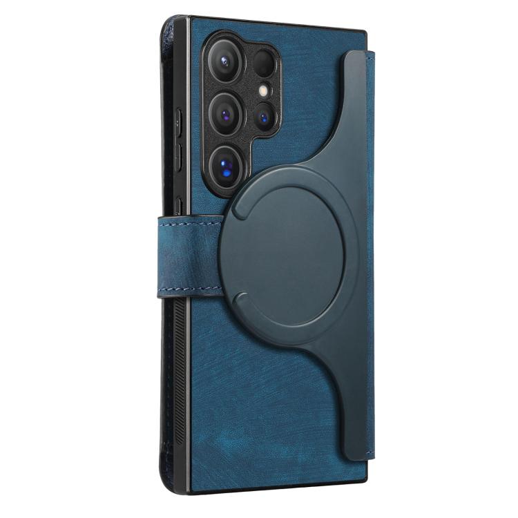 Funda Neo MagSafe RFID antirrobo con cremallera para Samsung Galaxy S24 Ultra 5G, de cuero estilo retro (azul)