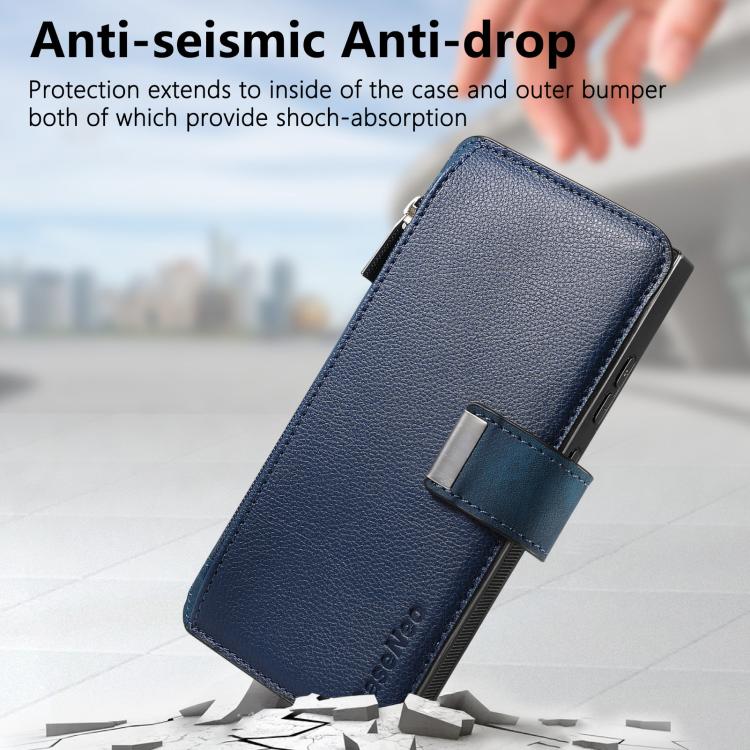 Funda Neo MagSafe RFID antirrobo con cremallera para Samsung Galaxy S24 Ultra 5G, de cuero estilo retro (azul)