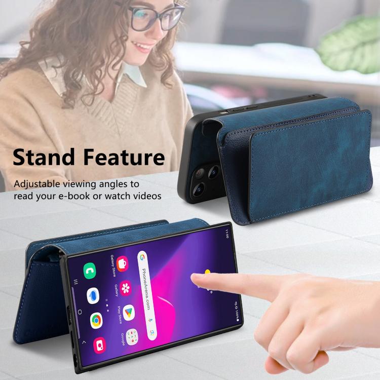 Funda Neo MagSafe RFID antirrobo con cremallera para Samsung Galaxy S24 Ultra 5G, de cuero estilo retro (azul)
