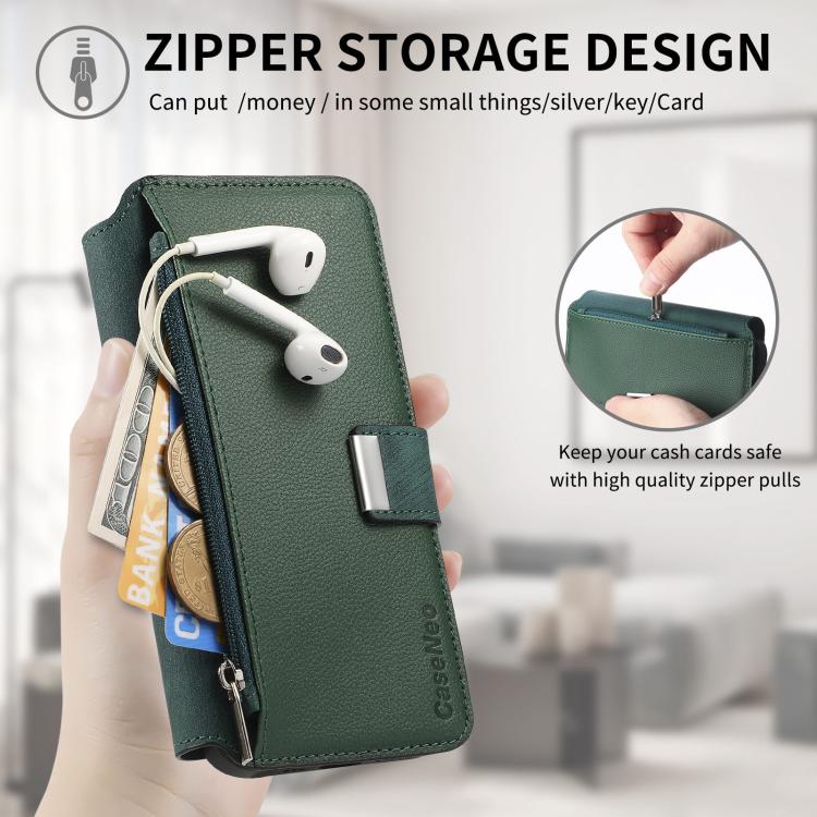 Funda Neo MagSafe RFID antirrobo con cremallera para Samsung Galaxy S24 Ultra 5G, de cuero estilo retro (verde)