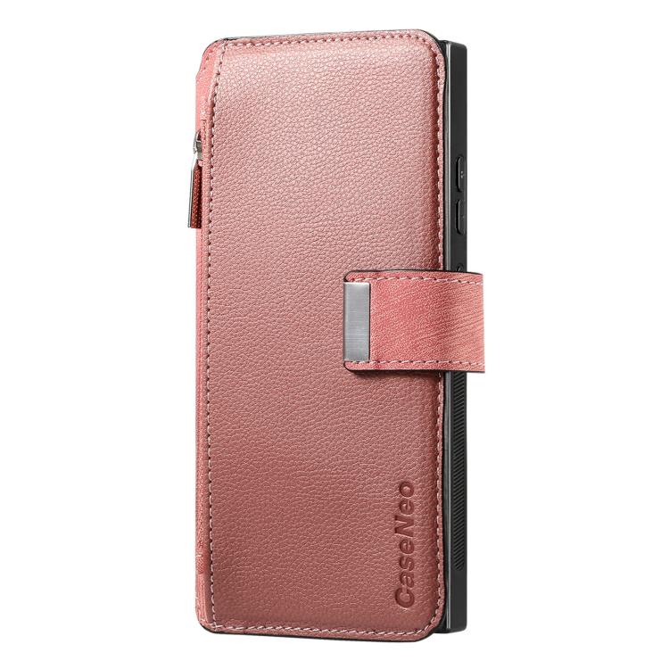 Funda Neo MagSafe RFID antirrobo con cremallera para Samsung Galaxy S24 Ultra 5G, estilo retro, de cuero (rosa)