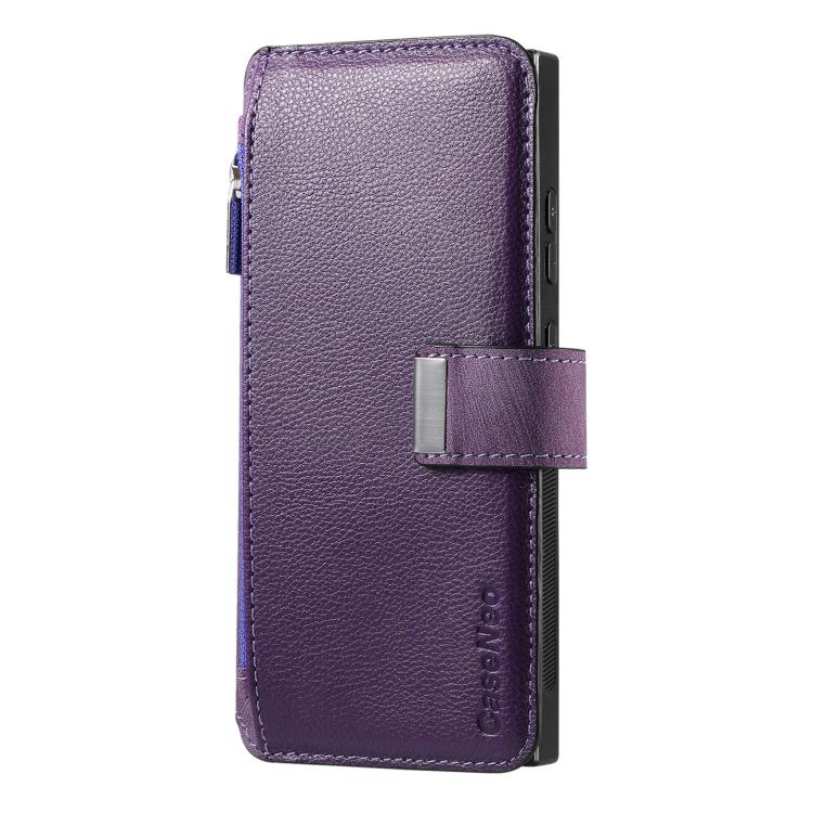 Funda Neo MagSafe RFID antirrobo con cremallera para Samsung Galaxy S24 Ultra 5G, estilo billetera, de cuero retro (morado)