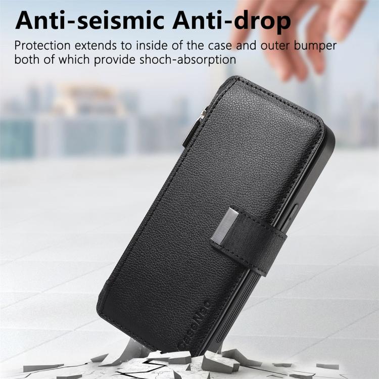 Funda Neo MagSafe RFID antirrobo con cremallera para Samsung Galaxy S23 5G, de cuero estilo retro (negra)