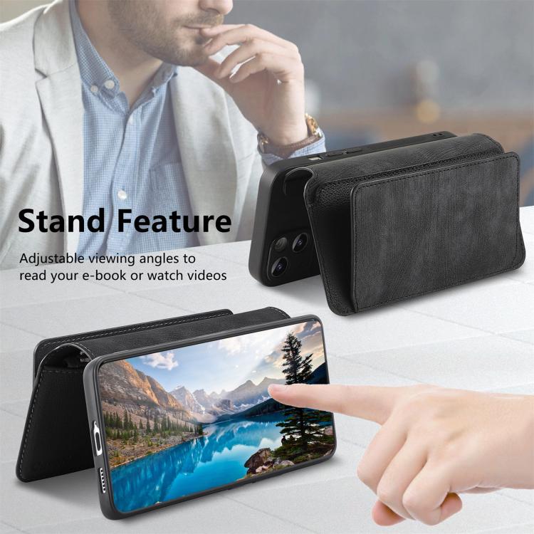 Funda Neo MagSafe RFID antirrobo con cremallera para Samsung Galaxy S23 5G, de cuero estilo retro (negra)