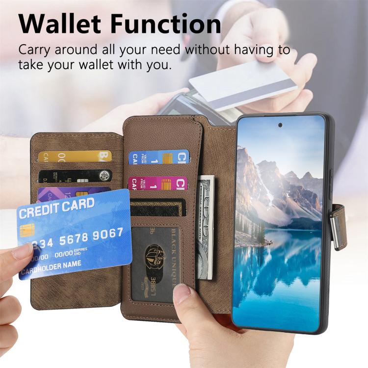 Funda Neo MagSafe RFID antirrobo con cremallera para Samsung Galaxy S23 5G, estilo billetera de cuero retro (marrón)