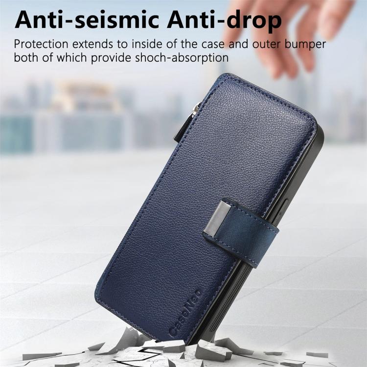 Funda Neo MagSafe RFID antirrobo con cremallera para Samsung Galaxy S23 5G, de cuero estilo retro (azul)