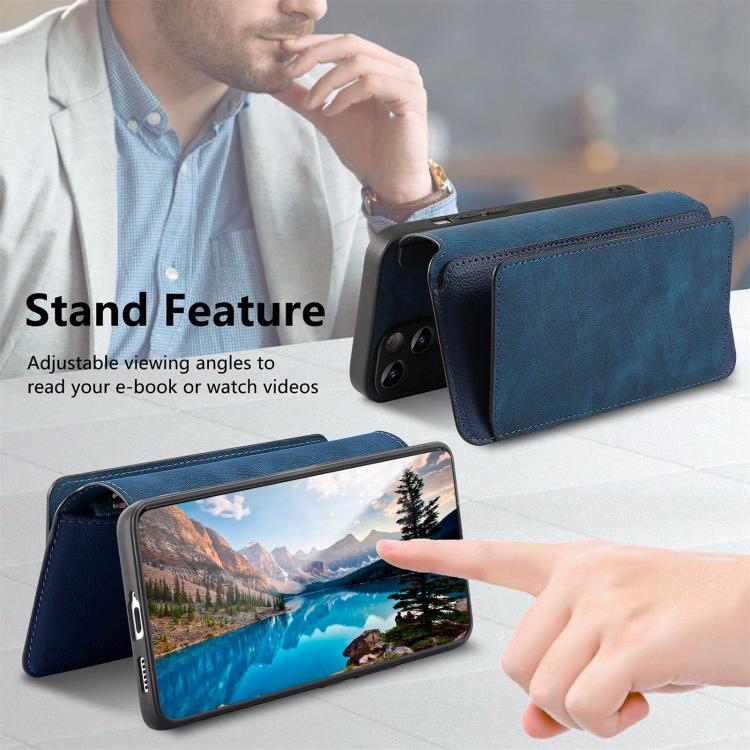 Funda Neo MagSafe RFID antirrobo con cremallera para Samsung Galaxy S23 5G, de cuero estilo retro (azul)