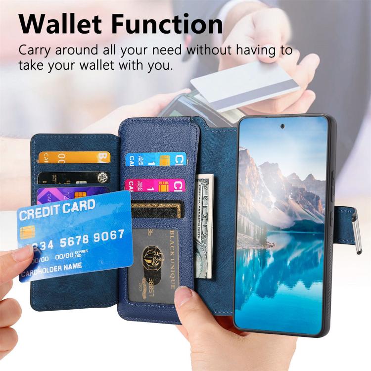 Funda Neo MagSafe RFID antirrobo con cremallera para Samsung Galaxy S23 5G, de cuero estilo retro (azul)
