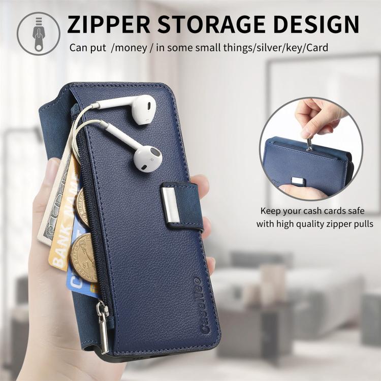 Funda Neo MagSafe RFID antirrobo con cremallera para Samsung Galaxy S23 5G, de cuero estilo retro (azul)