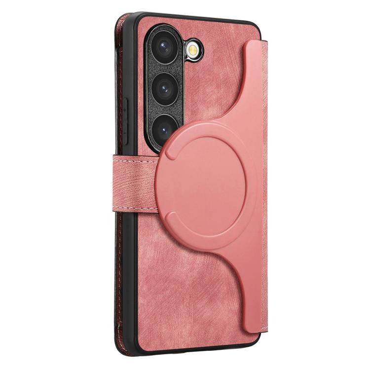 Funda Neo MagSafe RFID antirrobo con cremallera para Samsung Galaxy S23 5G, de cuero estilo retro (rosa)
