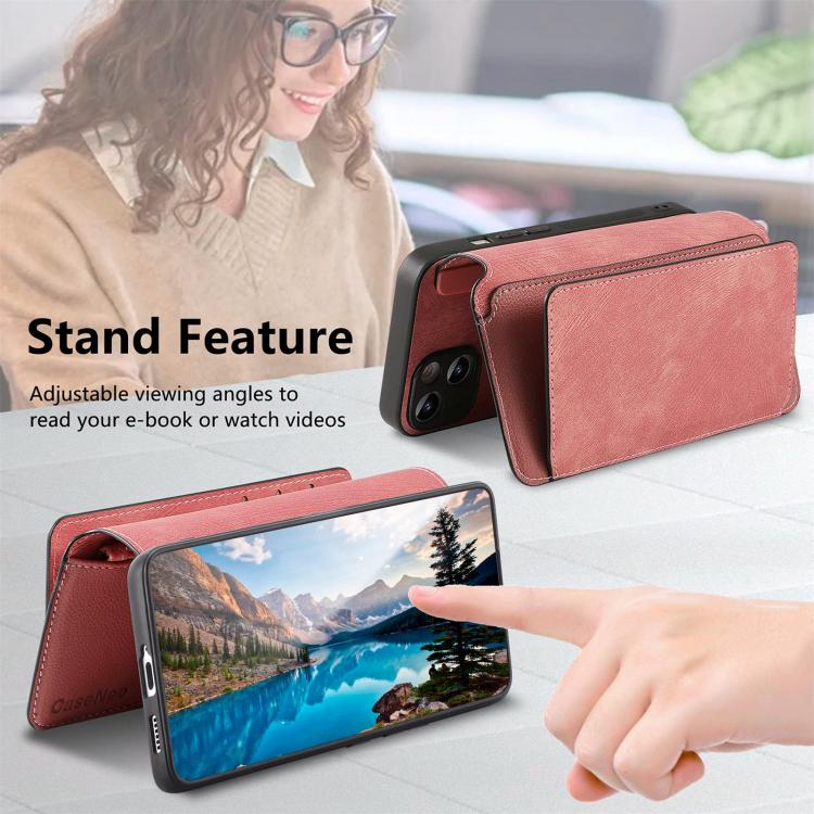 Funda Neo MagSafe RFID antirrobo con cremallera para Samsung Galaxy S23 5G, de cuero estilo retro (rosa)