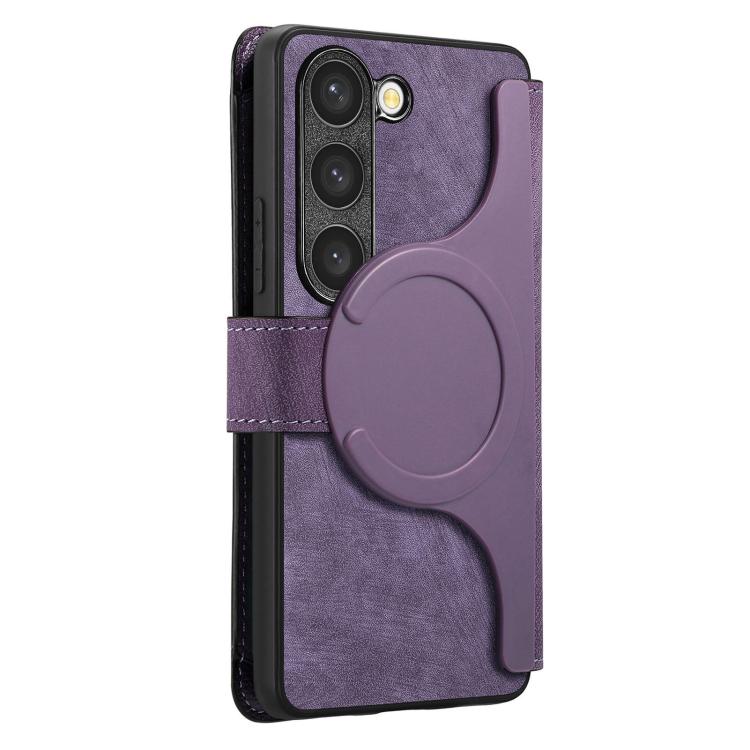 Funda Neo MagSafe RFID antirrobo con cremallera para Samsung Galaxy S23 5G, de cuero estilo retro (morado)