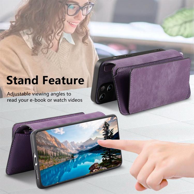 Funda Neo MagSafe RFID antirrobo con cremallera para Samsung Galaxy S23 5G, de cuero estilo retro (morado)