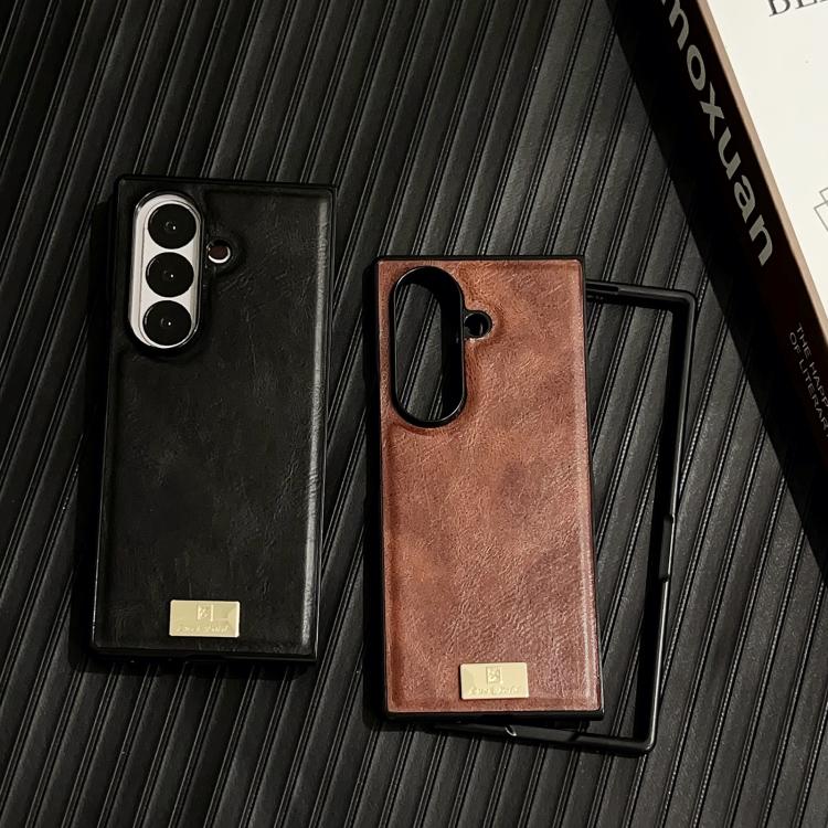 Funda de PU con textura Crazy Horse para Samsung Galaxy Z Fold7 5G (negra)