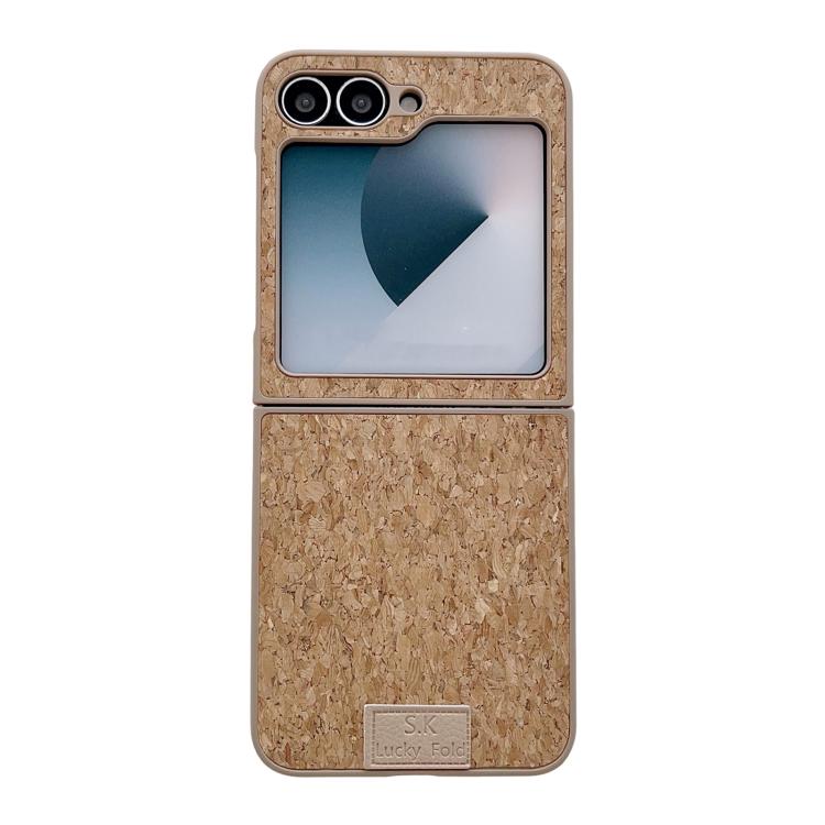 Funda para Samsung Galaxy Z Flip6 5G de piel de cordero, corcho, PU + PC, color marrón (textura de cuero)