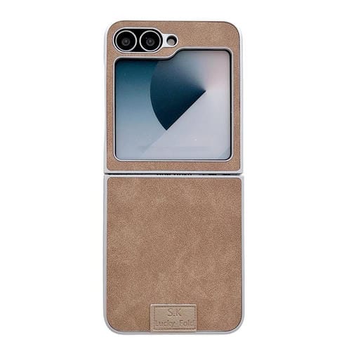 Funda de piel de cordero y corcho para Samsung Galaxy Z Flip5 5G, color marrón (borde plateado)