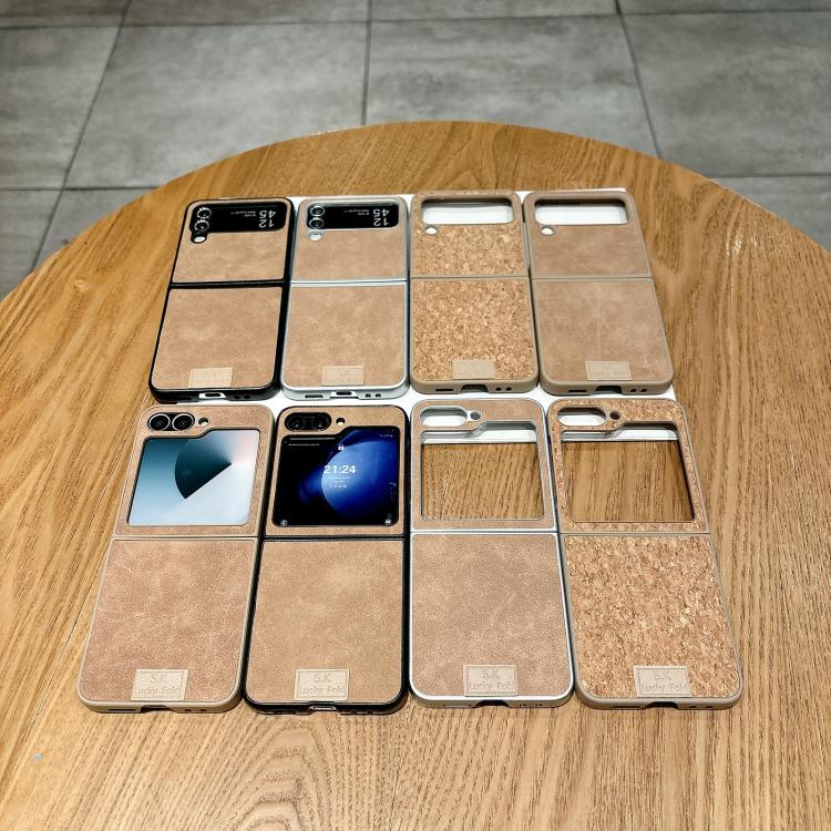 Funda de piel de cordero y corcho para Samsung Galaxy Z Flip5 5G (textura de cuero)