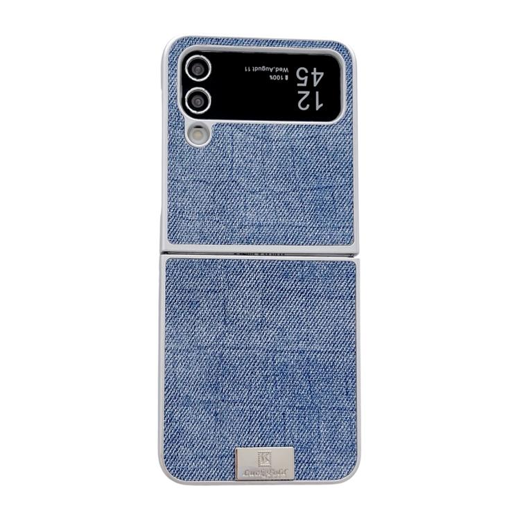 Funda de poliuretano y policarbonato con marco plateado para Samsung Galaxy Z Flip4 5G (azul)