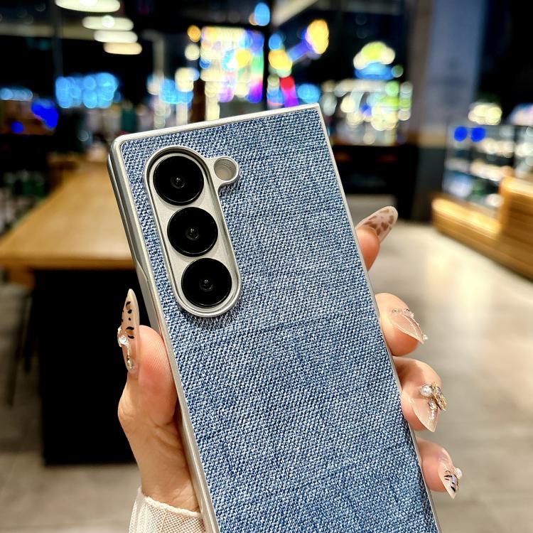 Funda de poliuretano y policarbonato con marco plateado para Samsung Galaxy Z Fold6 5G (azul)