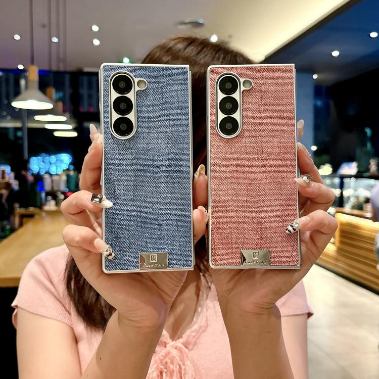 Funda de poliuretano y policarbonato con marco plateado para Samsung Galaxy Z Fold6 5G (azul)