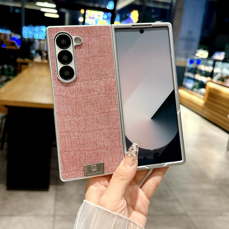 Funda de poliuretano y policarbonato con marco plateado para Samsung Galaxy Z Fold4 5G (rosa)