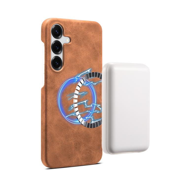 Funda MagSafe con textura retro para Samsung Galaxy S25+ 5G (marrón)