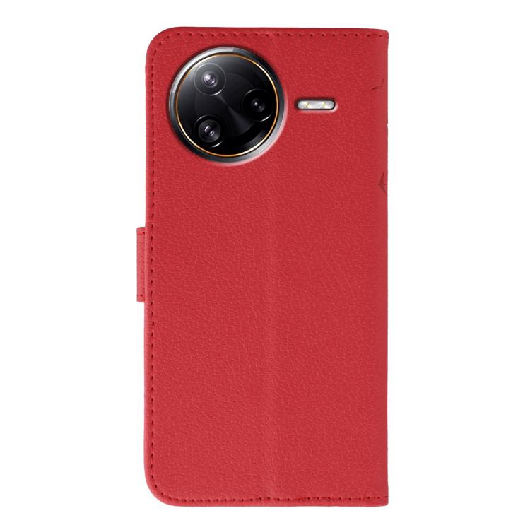 Funda de cuero con textura de lichi y estampado de plumas para Xiaomi Poco F7 Ultra / Redmi K80 Pro (roja)