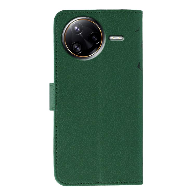 Funda de cuero con textura de lichi y estampado de plumas para Xiaomi Poco F7 Ultra / Redmi K80 Pro (verde)