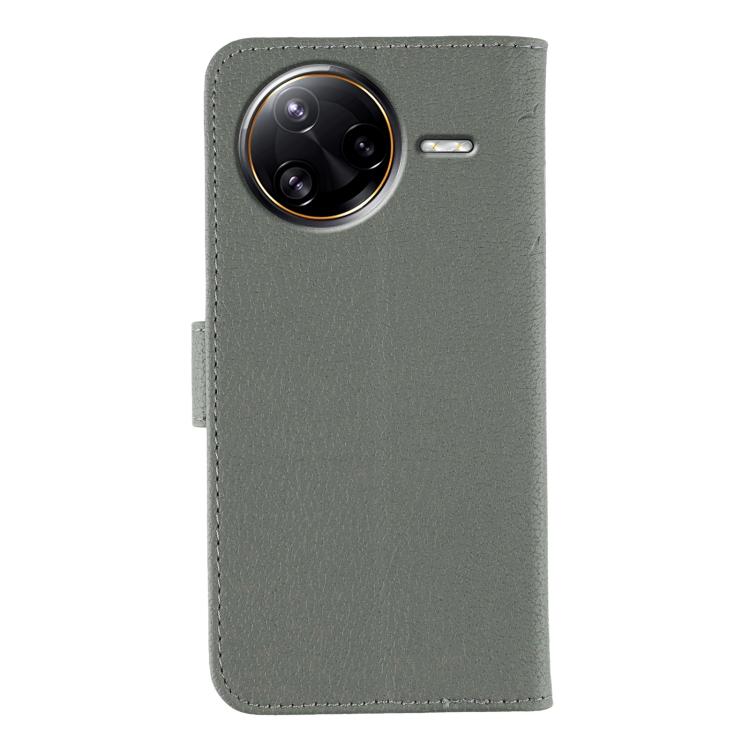 Funda de cuero con textura de lichi y estampado de plumas para Xiaomi Poco F7 Ultra / Redmi K80 Pro (gris)