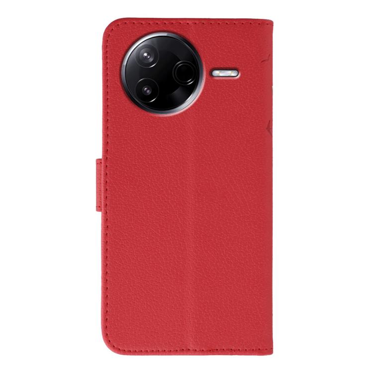 Funda de cuero con textura de lichi y estampado de plumas para Xiaomi Poco F7 Pro y Redmi K80 (roja)