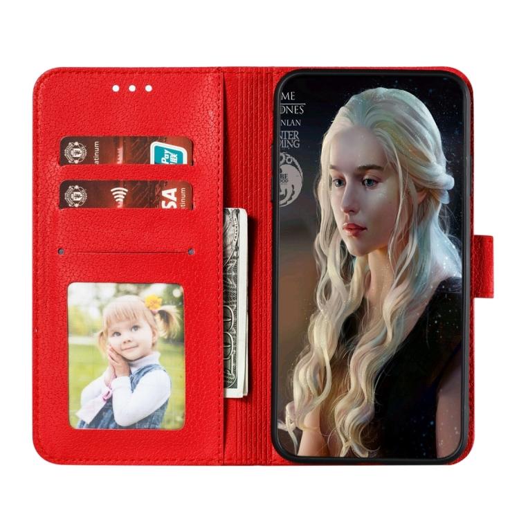 Funda de cuero con textura de lichi y estampado de plumas para Xiaomi Poco F7 Pro y Redmi K80 (roja)