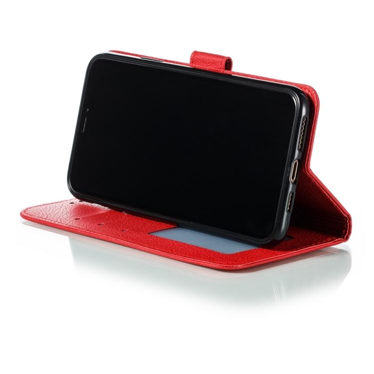 Funda de cuero con textura de lichi y estampado de plumas para Xiaomi Poco F7 Pro y Redmi K80 (roja)