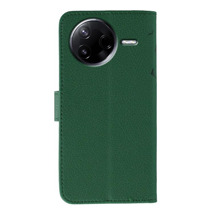 Funda de cuero con textura de lichi y estampado de plumas para Xiaomi Poco F7 Pro / Redmi K80 (verde)