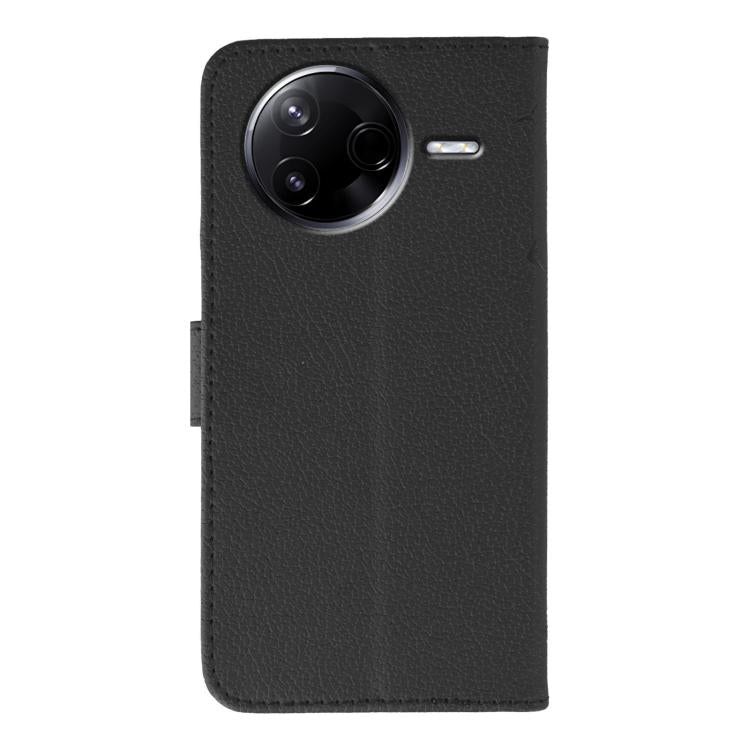 Funda de cuero con textura de lichi y estampado de plumas para Xiaomi Poco F7 Pro y Redmi K80 (negra)