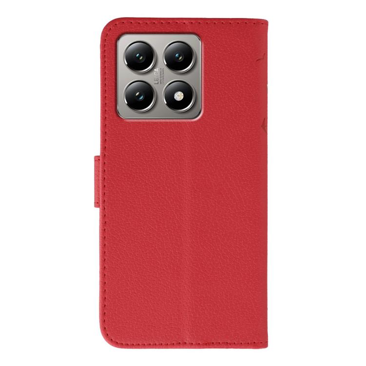 Funda de cuero con textura de lichi y estampado de plumas para Xiaomi 14T (roja)