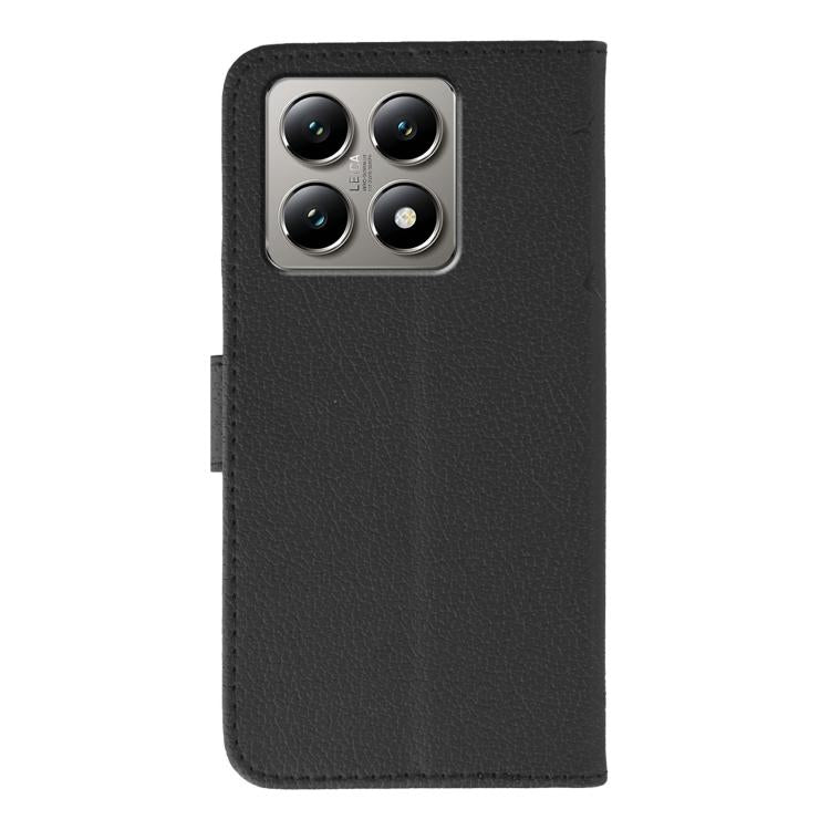 Funda de cuero con textura de lichi y estampado de plumas para Xiaomi 14T (negra)