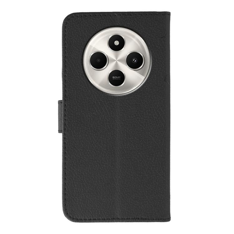 Funda de cuero con textura de lichi y estampado de plumas para Xiaomi Poco C75 4G (negro)