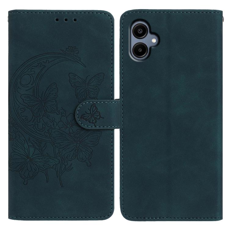 Funda de cuero con relieve y diseño de mariposas para Samsung Galaxy A07 5G (verde)