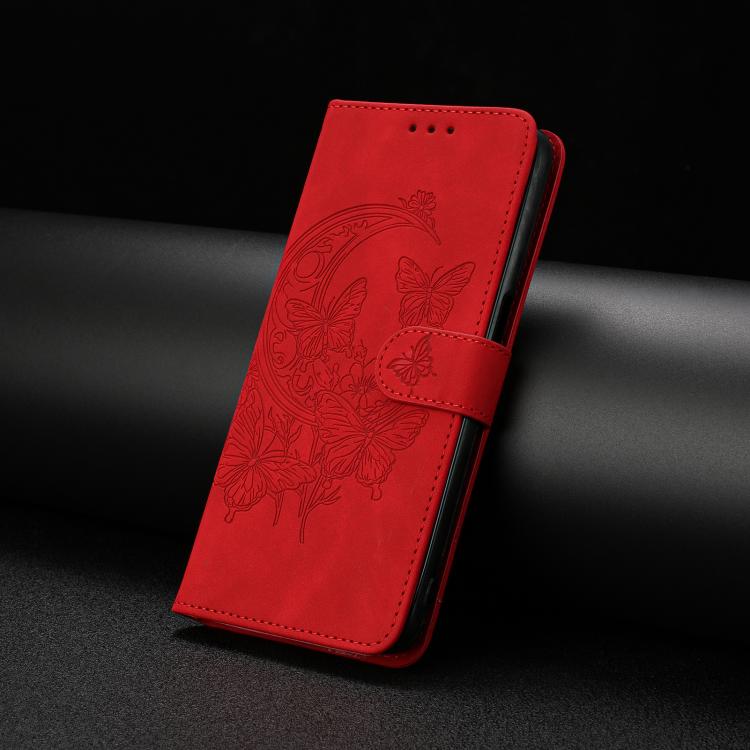 Funda de cuero con relieve y diseño de mariposas para Samsung Galaxy A07 5G (rojo)