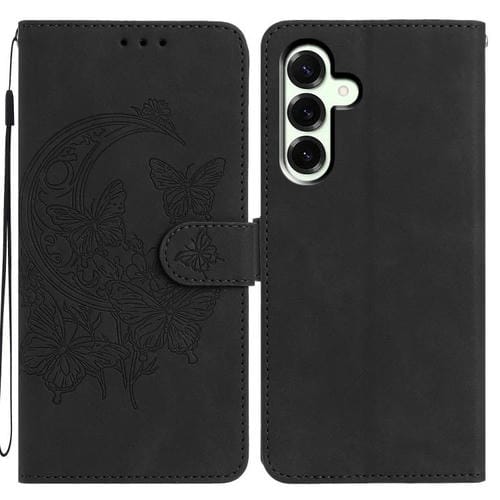 Funda de cuero con relieve y diseño de mariposas para Samsung Galaxy A17 5G (negra)