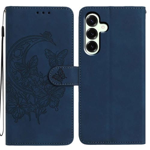 Funda de cuero con relieve y diseño de mariposas danzantes para Samsung Galaxy A17 5G (azul marino)